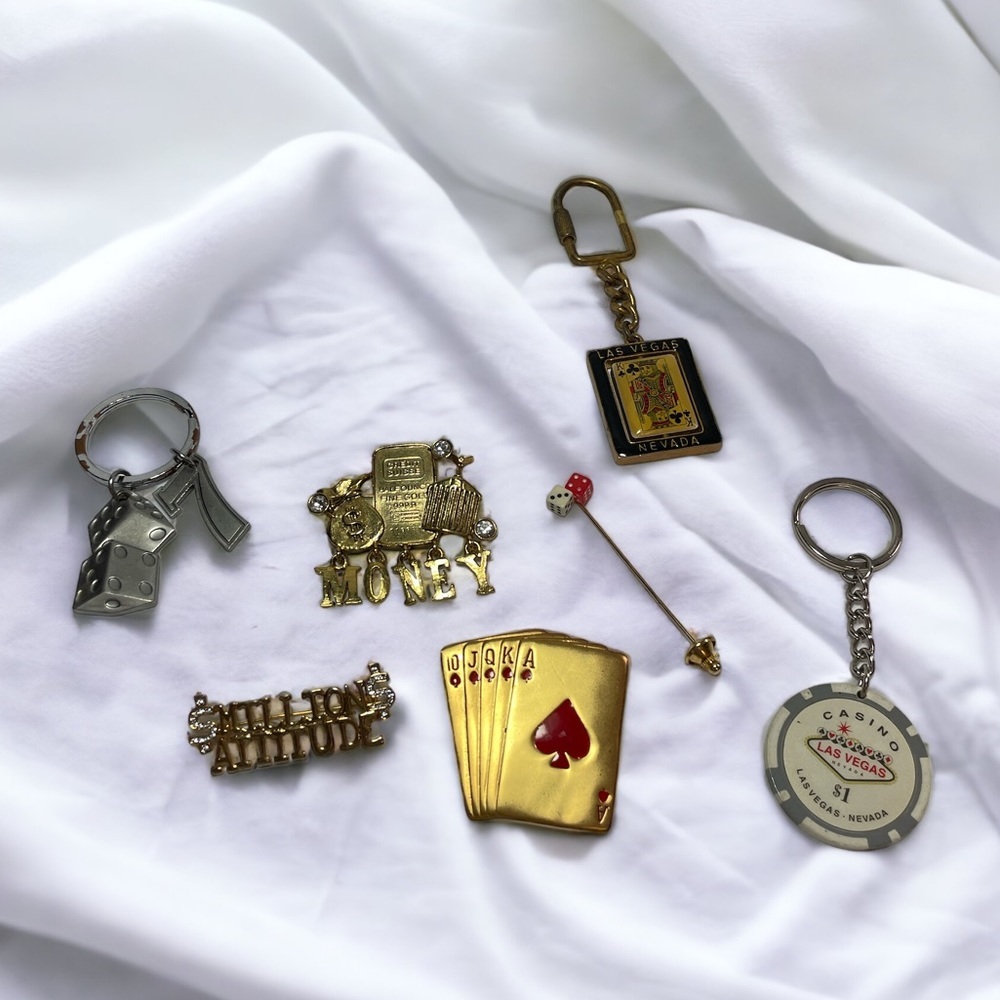 Vintage Las Vegas Gambling Casino Pins Brooches and Keychains